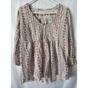 Aerie Women's Lightweight Floral Blouse Top Red Flowy Ruffle Deep V Neck Size SP